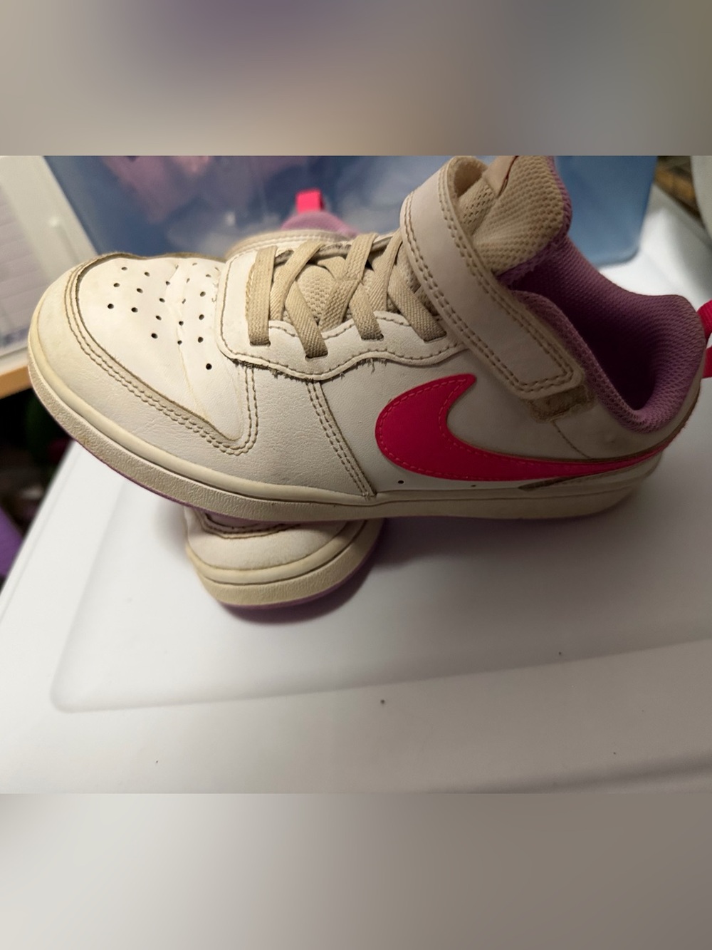 Nike Kids White Sneakers with Hot Pink Swoosh